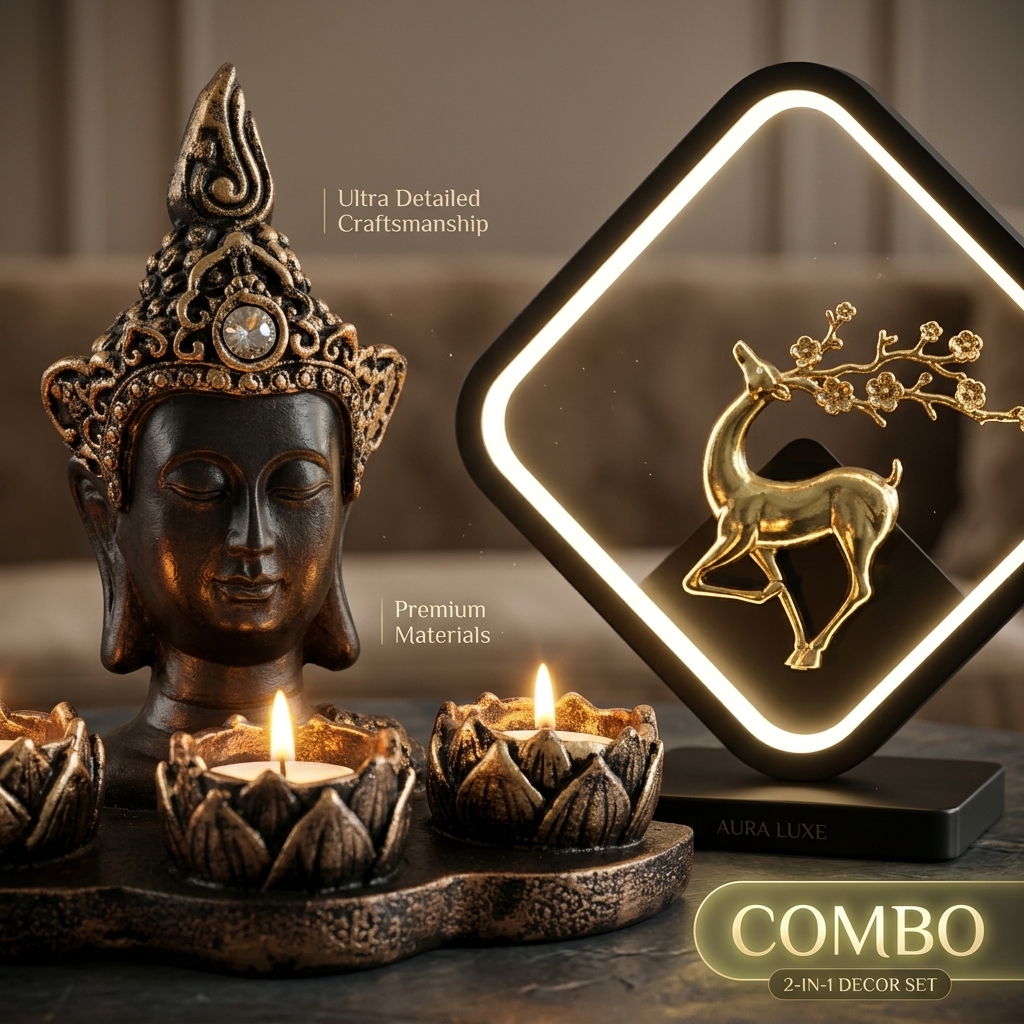 Buddha Candle Holder & Deer Lamp Combo - Image 2