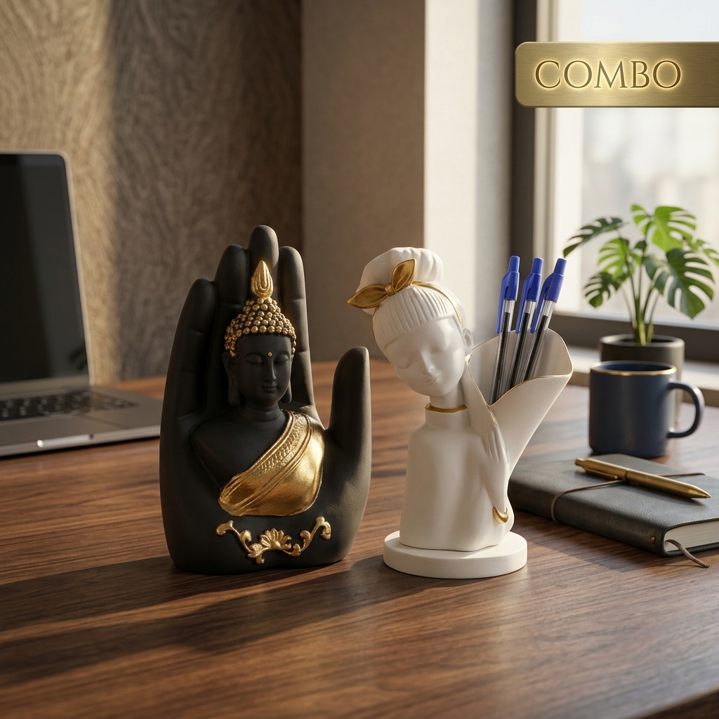 Buddha Showpiece & Pen Holder Combo