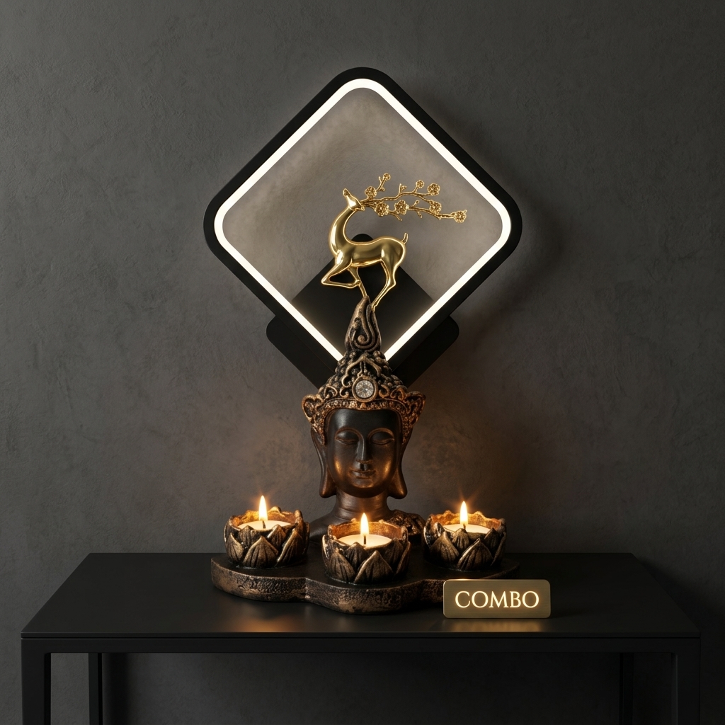 Buddha Candle Holder & Deer Lamp Combo - Image 3