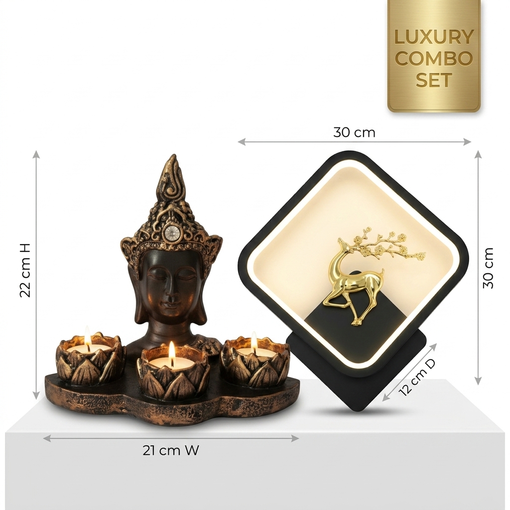 Buddha Candle Holder & Deer Lamp Combo - Image 4