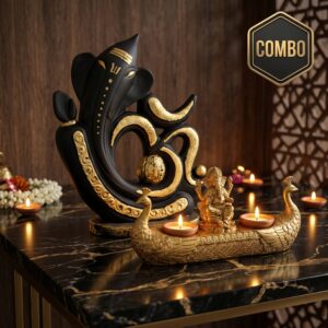 Ganesha Om Idol & Peacock Diya Combo