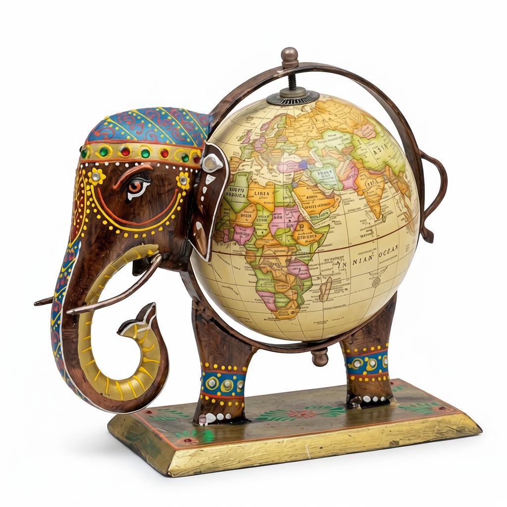 Handcrafted Wooden Elephant Globe Showpiece for Home Decor | Vintage World Globe Table Decor - Image 2