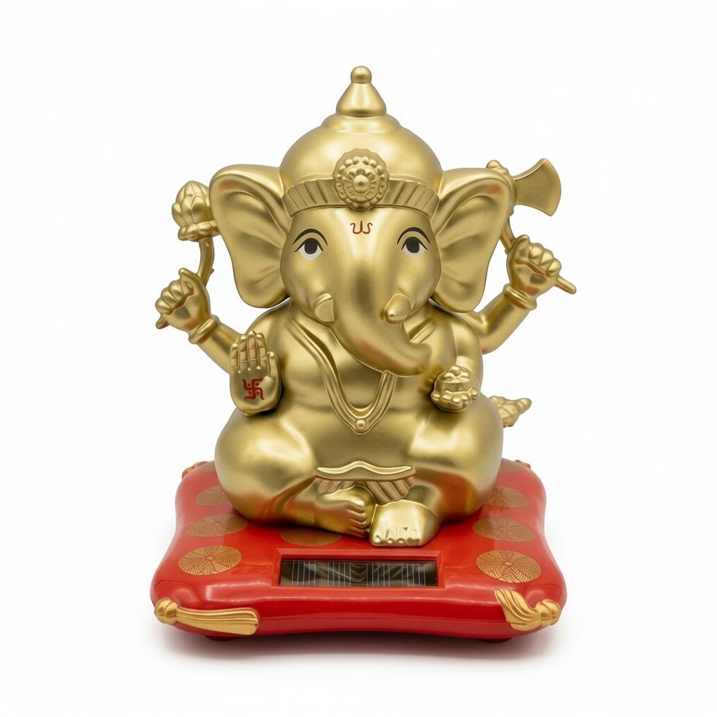 Mini Golden Ganesha Solar Dashboard Idol | Solar Powered Ganesh Car Dashboard Statue for Car & Home Decor - Image 2