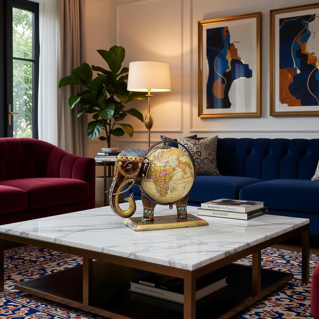Handcrafted Wooden Elephant Globe Showpiece for Home Decor | Vintage World Globe Table Decor - Image 3