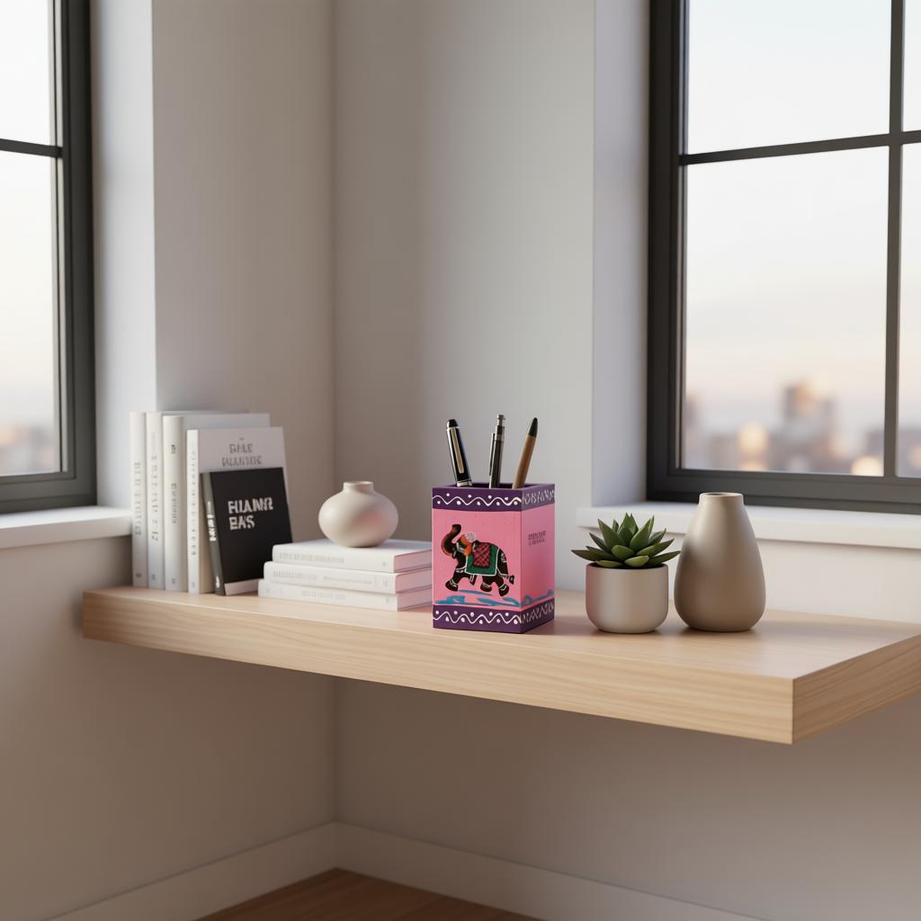 Hand-Painted Wooden Elephant Pen Stand for Office Desk | Handmade Wooden Pencil Holder | Table Organizer - Image 4