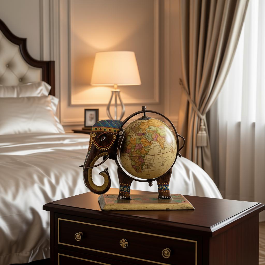 Handcrafted Wooden Elephant Globe Showpiece for Home Decor | Vintage World Globe Table Decor - Image 4