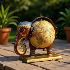 Handcrafted Wooden Elephant Globe Showpiece for Home Decor | Vintage World Globe Table Decor