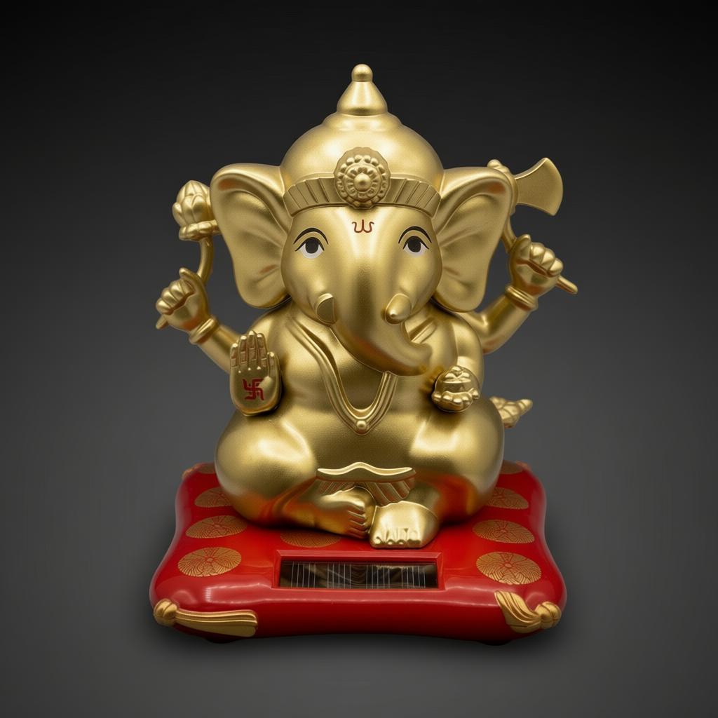 Mini Golden Ganesha Solar Dashboard Idol | Solar Powered Ganesh Car Dashboard Statue for Car & Home Decor - Image 5