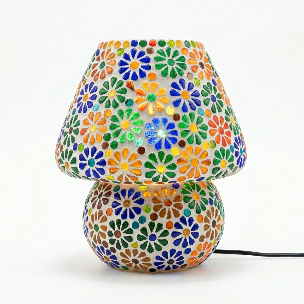 Handcrafted Colorful Floral Mosaic Glass Table Lamp for Bedroom & Living Room | Decorative Bedside Lamp |9 Inch - Image 2