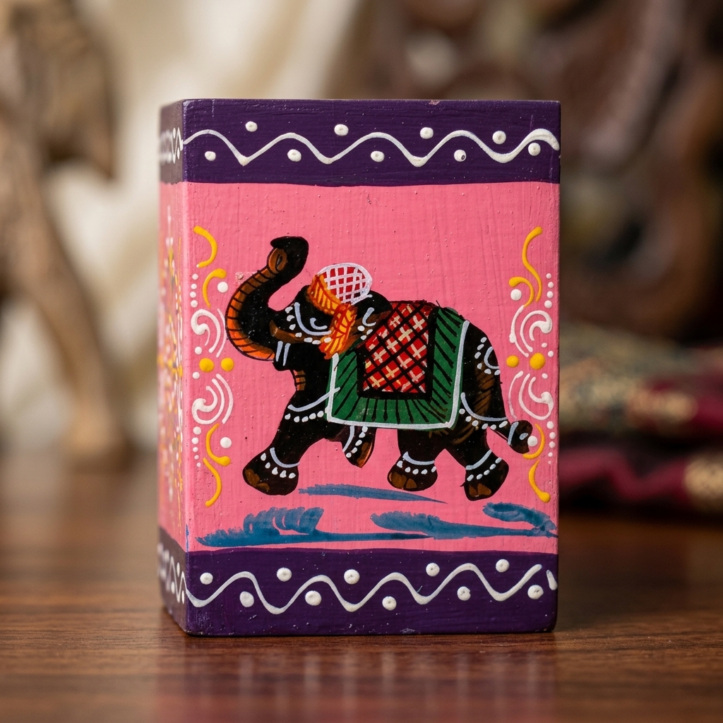 Hand-Painted Wooden Elephant Pen Stand for Office Desk | Handmade Wooden Pencil Holder | Table Organizer - Image 8