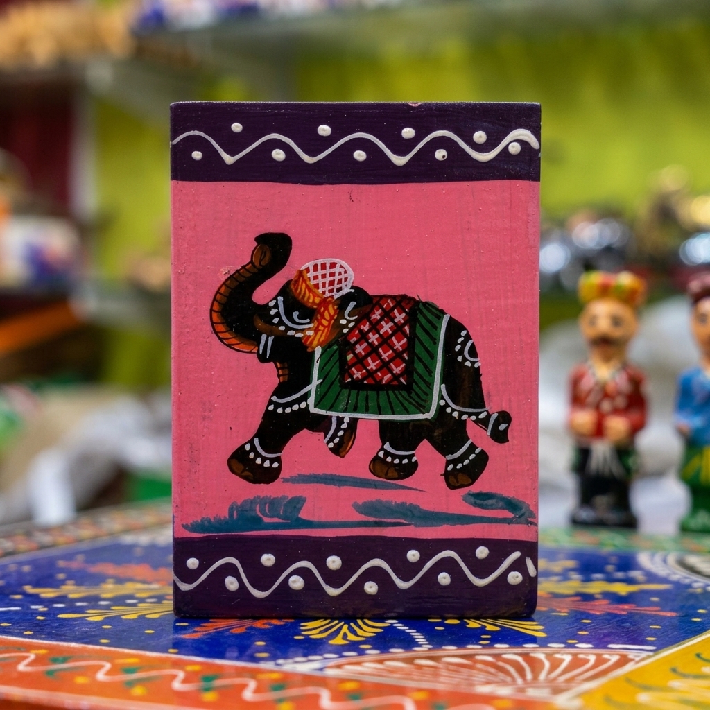 Hand-Painted Wooden Elephant Pen Stand for Office Desk | Handmade Wooden Pencil Holder | Table Organizer