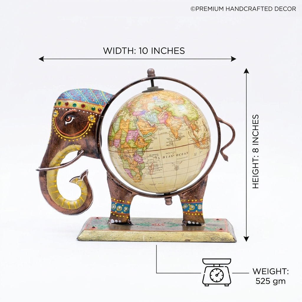 Handcrafted Wooden Elephant Globe Showpiece for Home Decor | Vintage World Globe Table Decor - Image 8