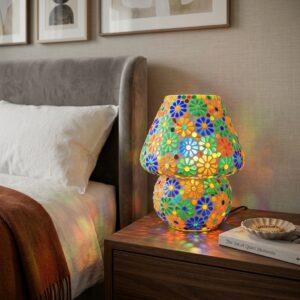 Handcrafted Colorful Floral Mosaic Glass Table Lamp for Bedroom & Living Room | Decorative Bedside Lamp |9 Inch
