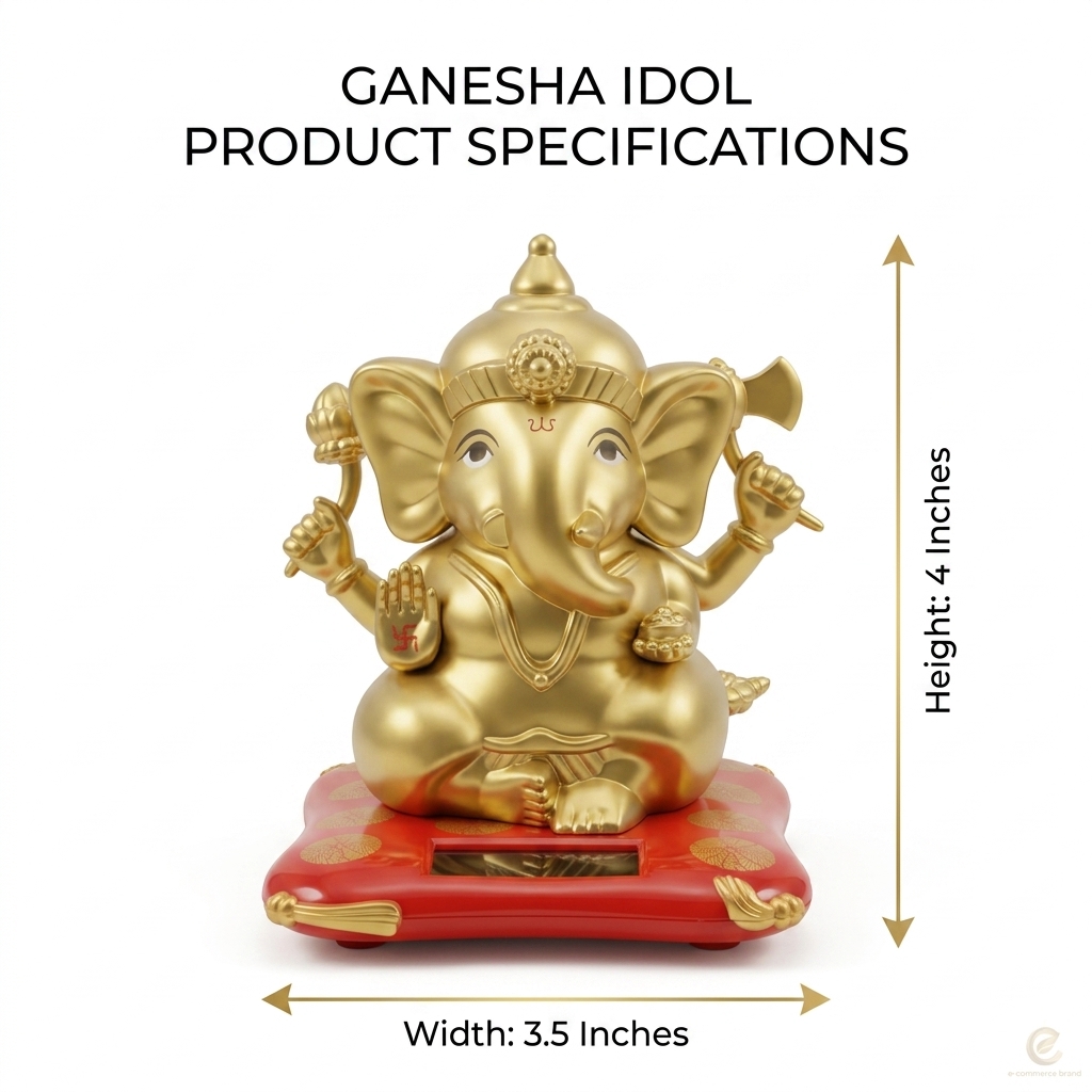 Mini Golden Ganesha Solar Dashboard Idol | Solar Powered Ganesh Car Dashboard Statue for Car & Home Decor - Image 7