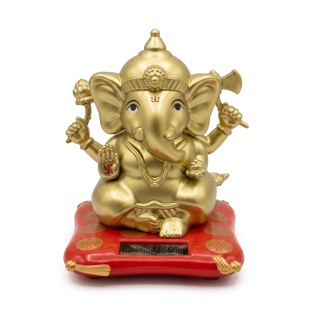 Mini Golden Ganesha Solar Dashboard Idol | Solar Powered Ganesh Car Dashboard Statue for Car & Home Decor - Image 9