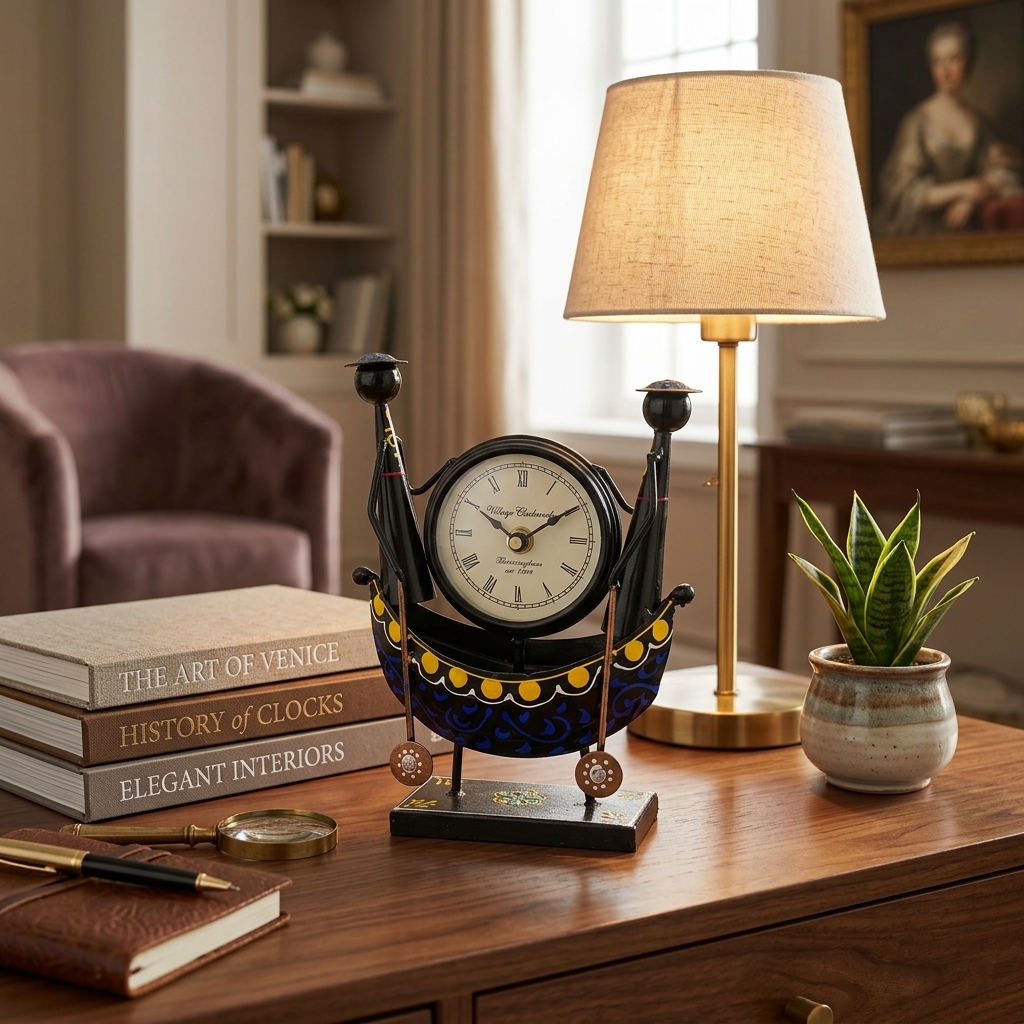 Handcrafted Gondola Table Clock for Home Decor | Vintage Wooden Desk Clock | Decorative Table Clock - Image 10