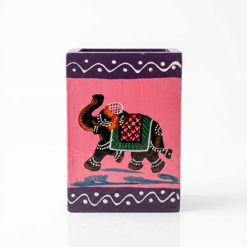 Hand-Painted Wooden Elephant Pen Stand for Office Desk | Handmade Wooden Pencil Holder | Table Organizer - Image 2