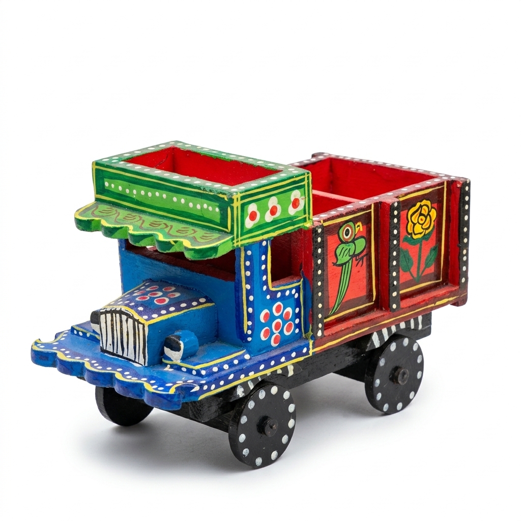 Handpainted Wooden Mini Truck Organizer | Handmade Wooden Pen Holder & Desk Organizer for Home & Office - Image 2
