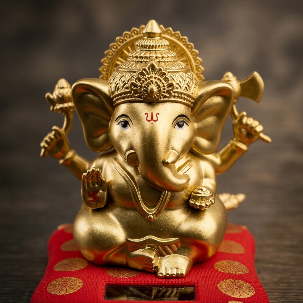 Mini Golden Ganesha Solar Dashboard Idol | Solar Powered Ganesh Car Dashboard Statue for Car & Home Decor - Image 6