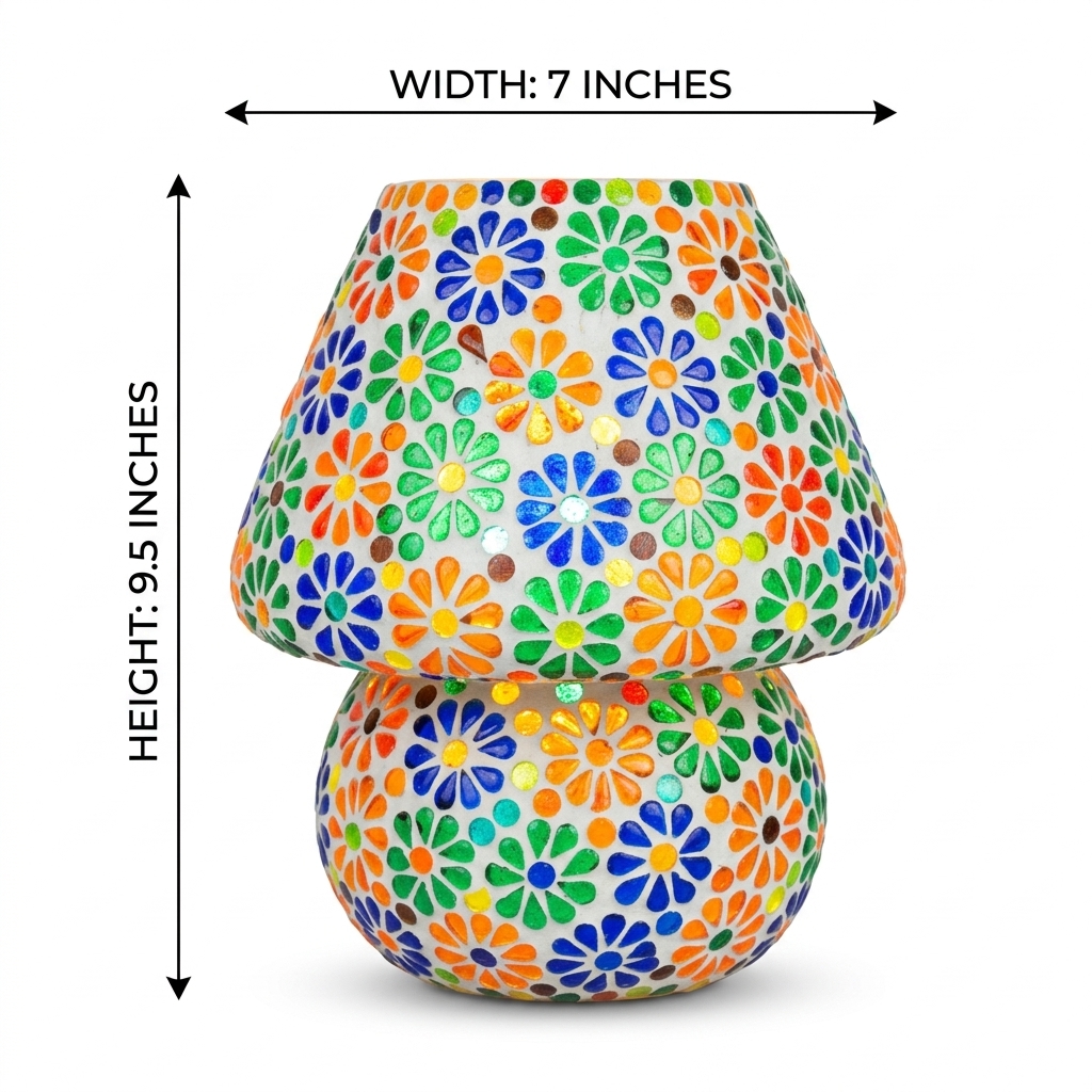 Handcrafted Colorful Floral Mosaic Glass Table Lamp for Bedroom & Living Room | Decorative Bedside Lamp |9 Inch - Image 4