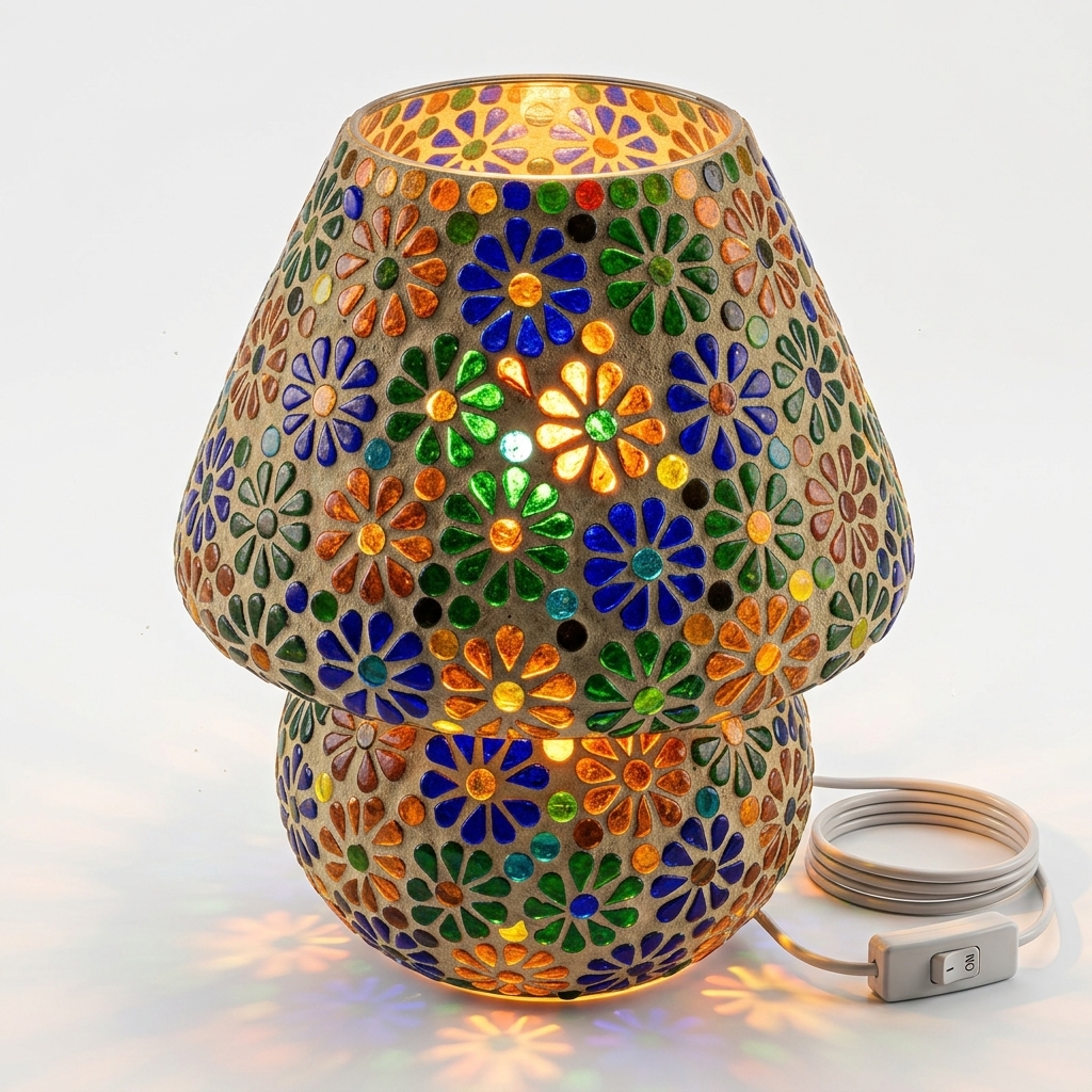 Handcrafted Colorful Floral Mosaic Glass Table Lamp for Bedroom & Living Room | Decorative Bedside Lamp |9 Inch - Image 5
