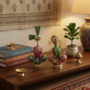 Handcrafted Metal Punjabi Musician Set (Bansuri & Ektara) for Home Decor | Handmade Decorative Showpiece