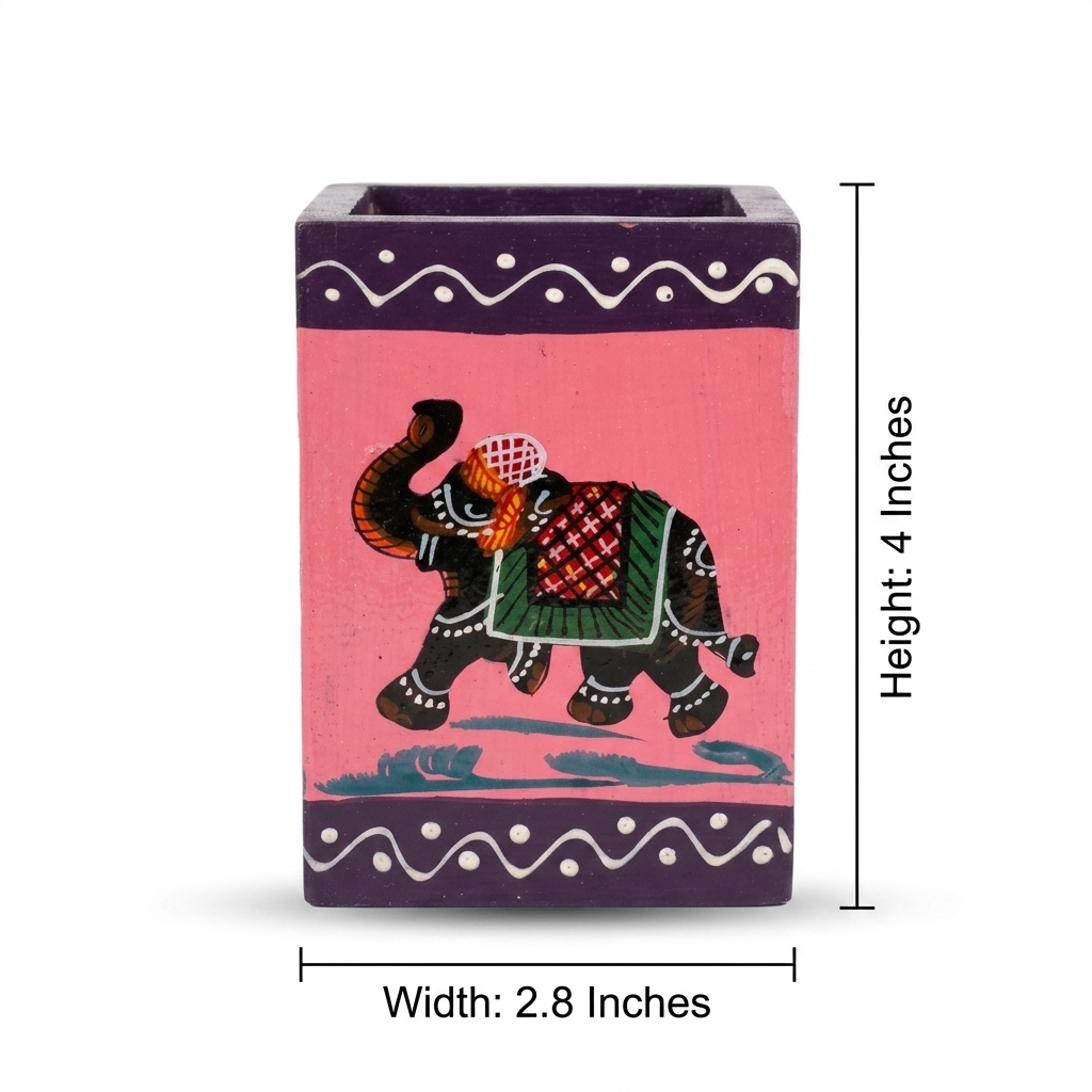 Hand-Painted Wooden Elephant Pen Stand for Office Desk | Handmade Wooden Pencil Holder | Table Organizer - Image 10