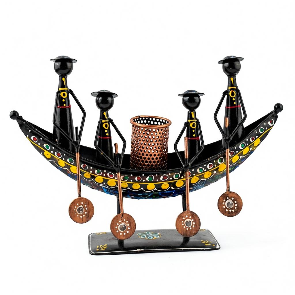 Traditional Metal Boat Pen Holder | Handcrafted Desk Organizer for Home & Office - Image 2