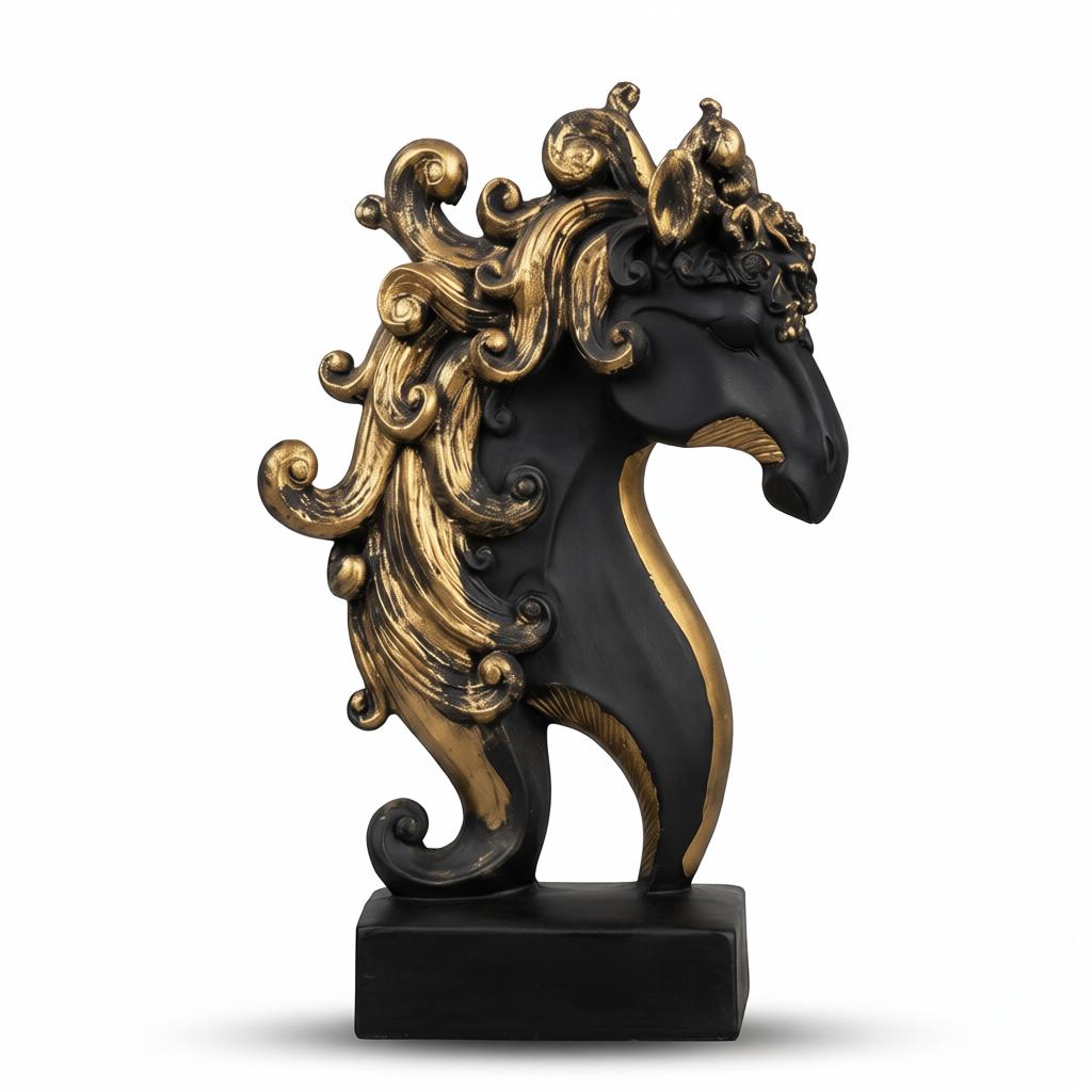 Royal Black Horse Head Sculpture | Luxury Black & Gold Decorative Horse Bust for Home & Office - Image 2