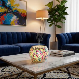 Multicolor Mosaic Glass Tea Light Lamp | Handmade Glass Candle Holder for Home Decor
