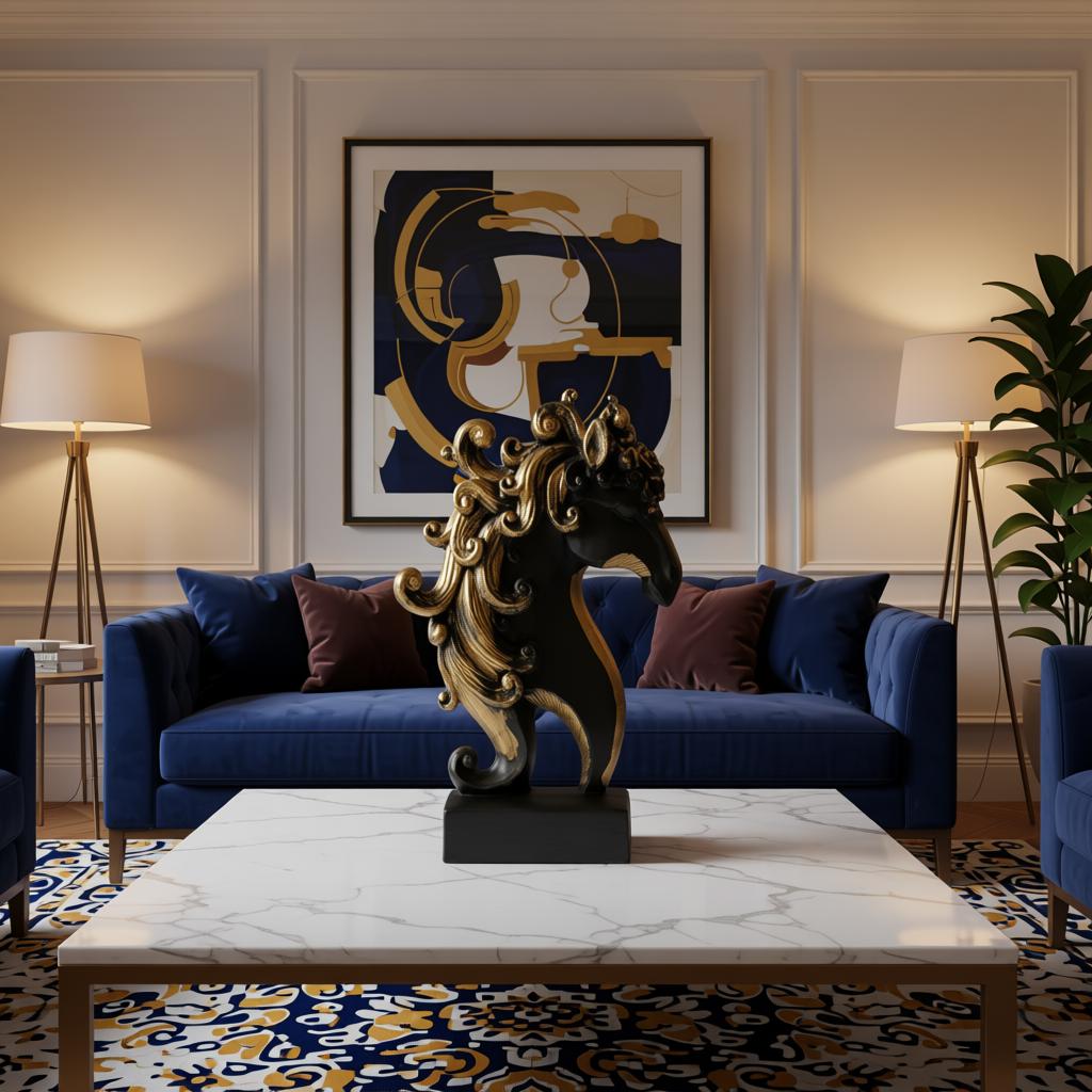 Royal Black Horse Head Sculpture | Luxury Black & Gold Decorative Horse Bust for Home & Office - Image 3