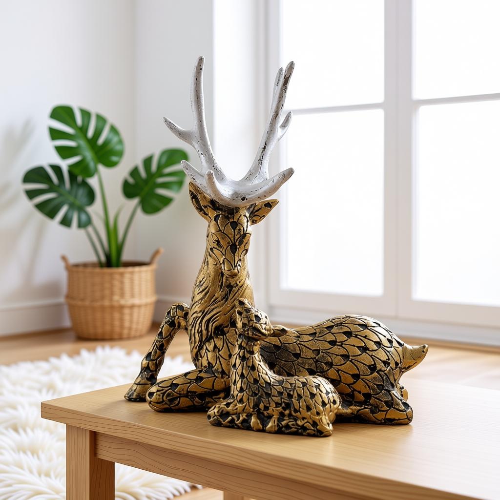 Royal Deer Family Decorative Sculpture | Luxury Deer Showpiece for Home Decor