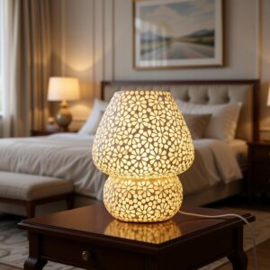 White Floral Glass Table Lamp | Handcrafted Decorative Bedside Lamp