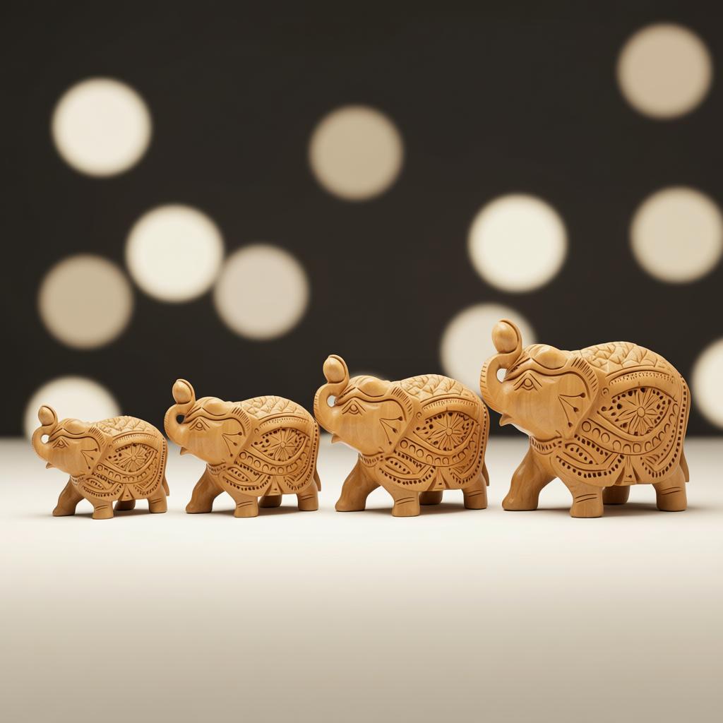4 Set Handcrafted Wooden Elephant Showpiece | Premium Wooden Elephant Decor Set - Image 4