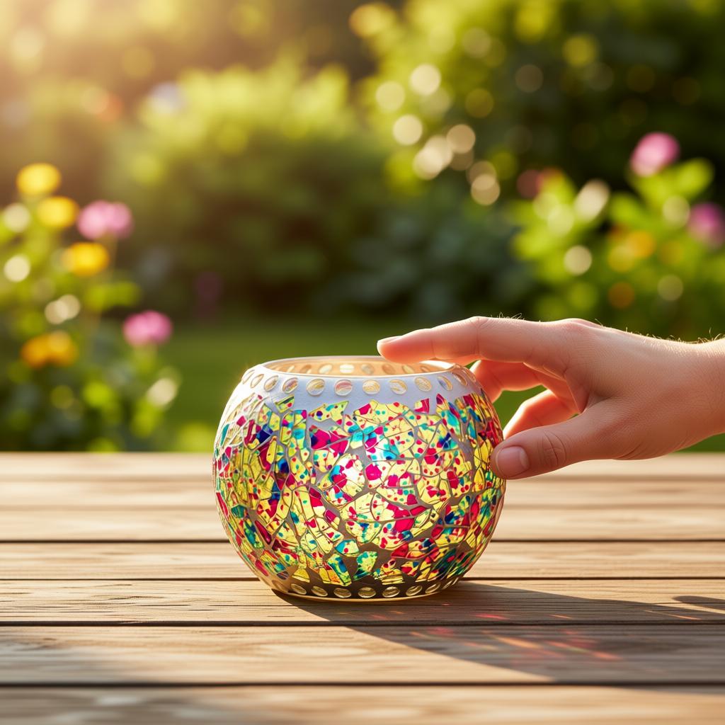 Multicolor Mosaic Glass Tea Light Lamp | Handmade Glass Candle Holder for Home Decor - Image 5