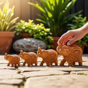 4 Set Handcrafted Wooden Elephant Showpiece | Premium Wooden Elephant Decor Set