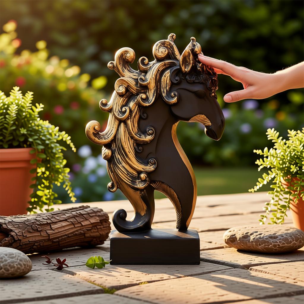 Royal Black Horse Head Sculpture | Luxury Black & Gold Decorative Horse Bust for Home & Office - Image 5