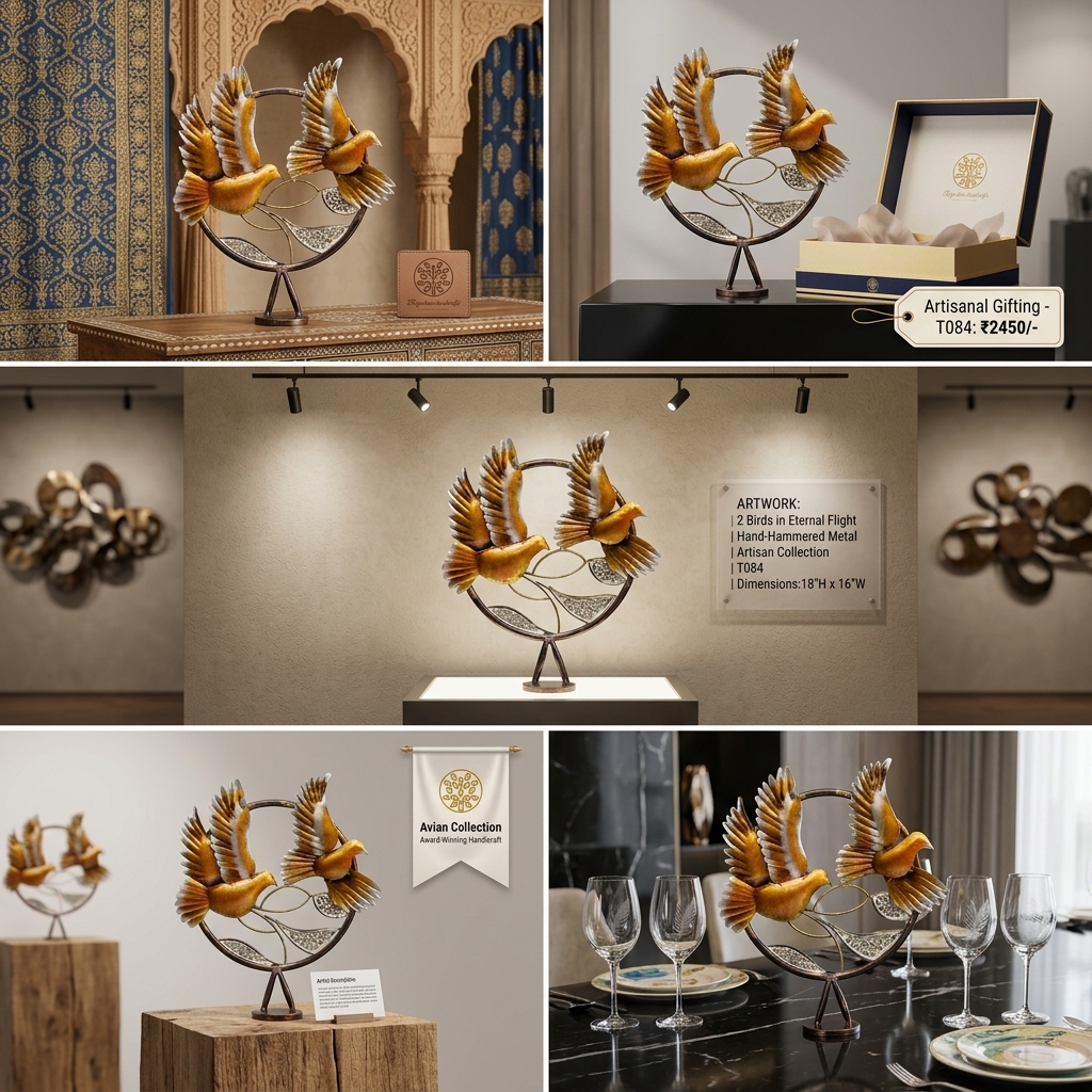 2 Bird Flying in Ring Metal Sculpture | Premium Handcrafted Bird Showpiece - Image 6