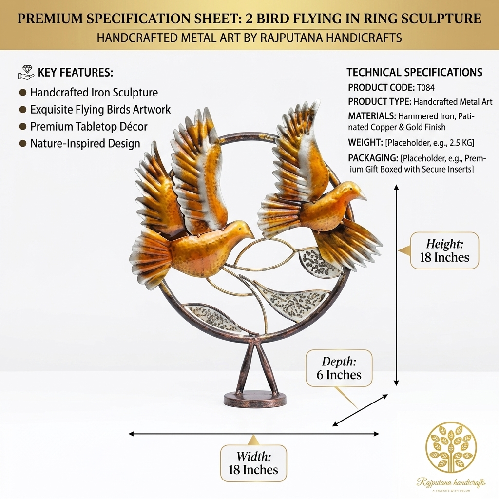 2 Bird Flying in Ring Metal Sculpture | Premium Handcrafted Bird Showpiece - Image 5