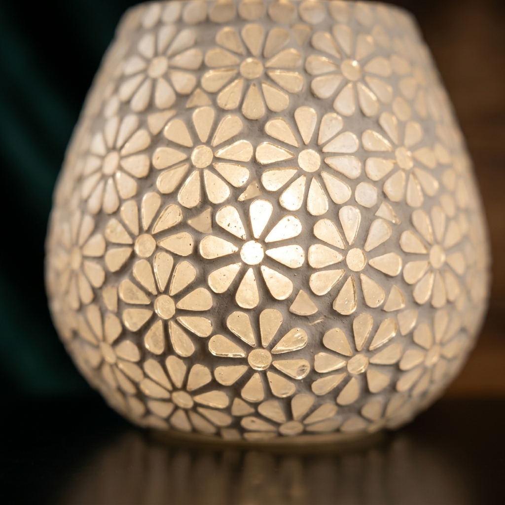 White Floral Glass Table Lamp | Handcrafted Decorative Bedside Lamp - Image 6