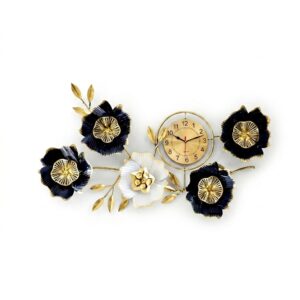 4 Flower Time Black Metal Wall Clock Decor