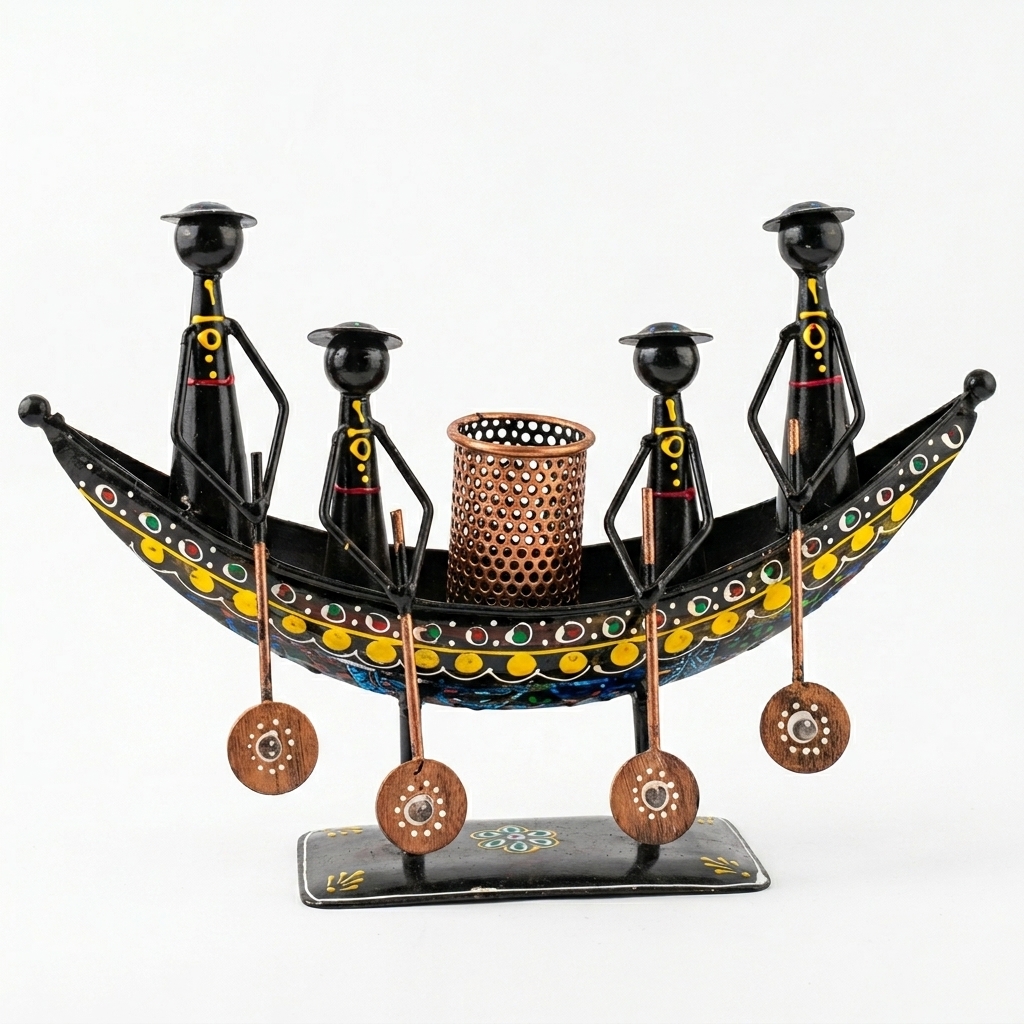 Traditional Metal Boat Pen Holder | Handcrafted Desk Organizer for Home & Office - Image 6