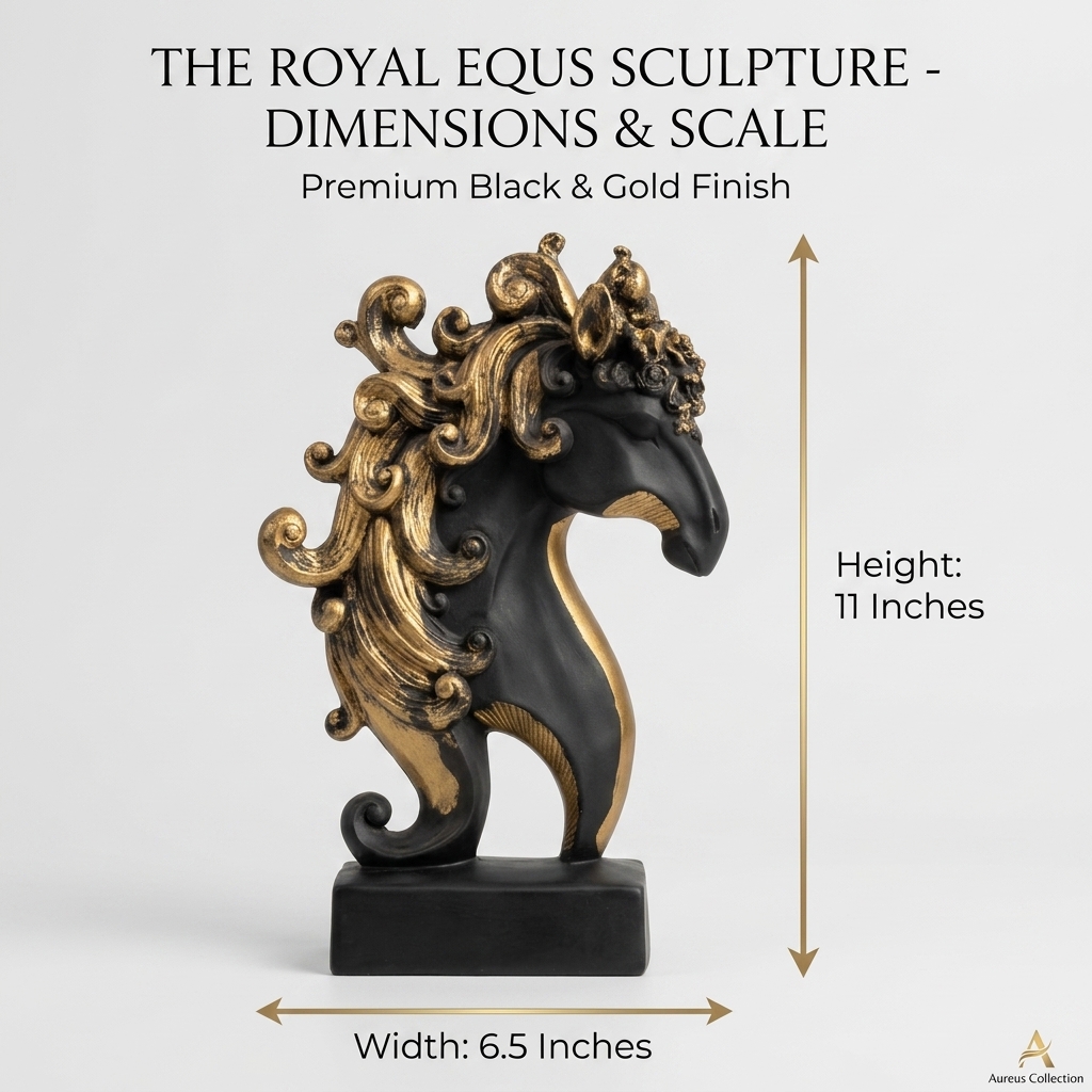 Royal Black Horse Head Sculpture | Luxury Black & Gold Decorative Horse Bust for Home & Office - Image 6