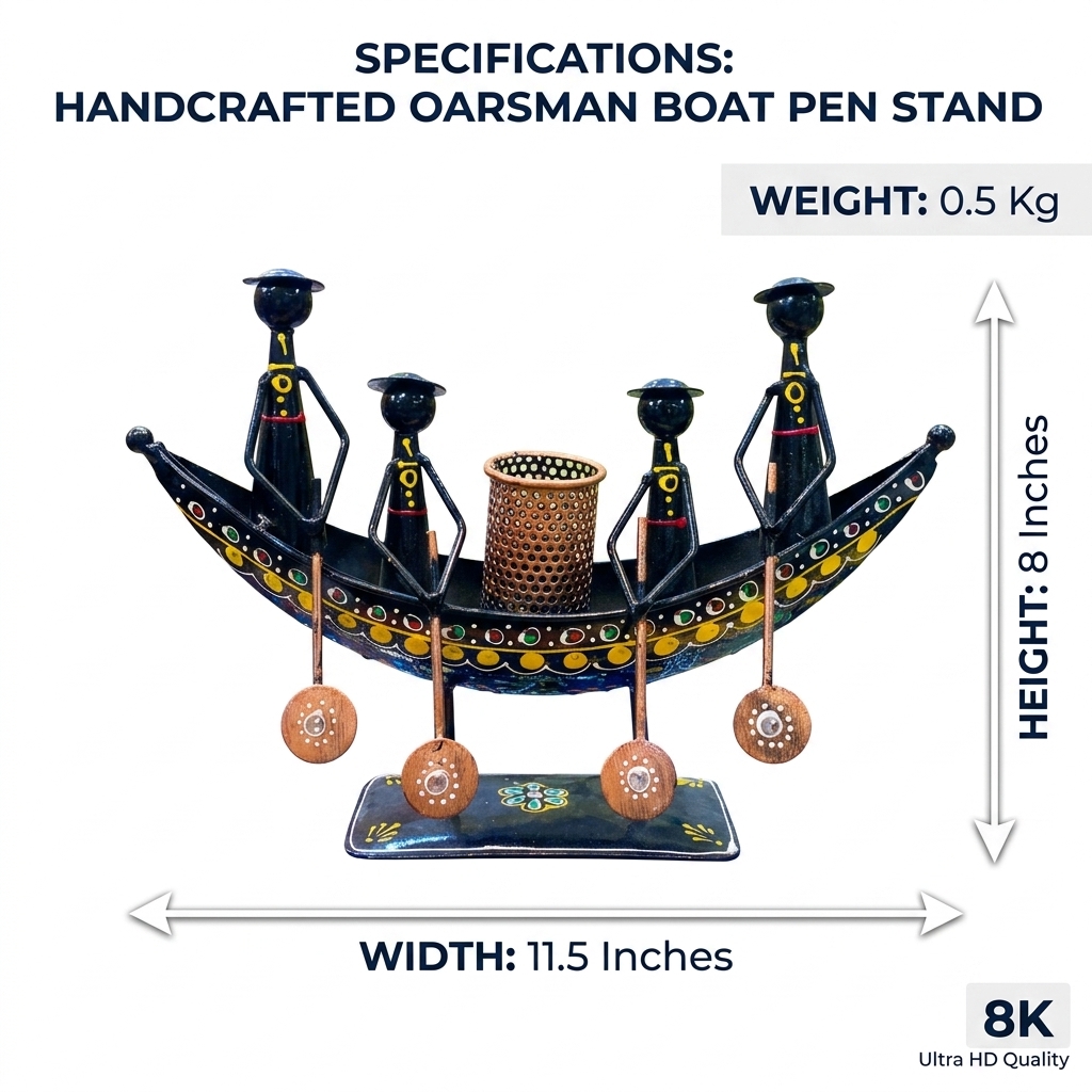 Traditional Metal Boat Pen Holder | Handcrafted Desk Organizer for Home & Office - Image 7