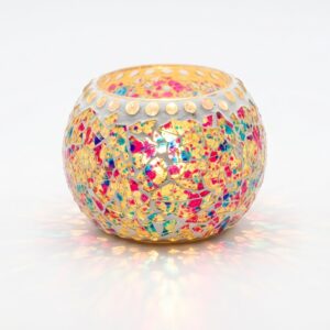 Multicolor Mosaic Glass Tea Light Lamp | Handmade Glass Candle Holder for Home Decor