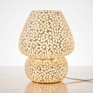 White Floral Glass Table Lamp | Handcrafted Decorative Bedside Lamp