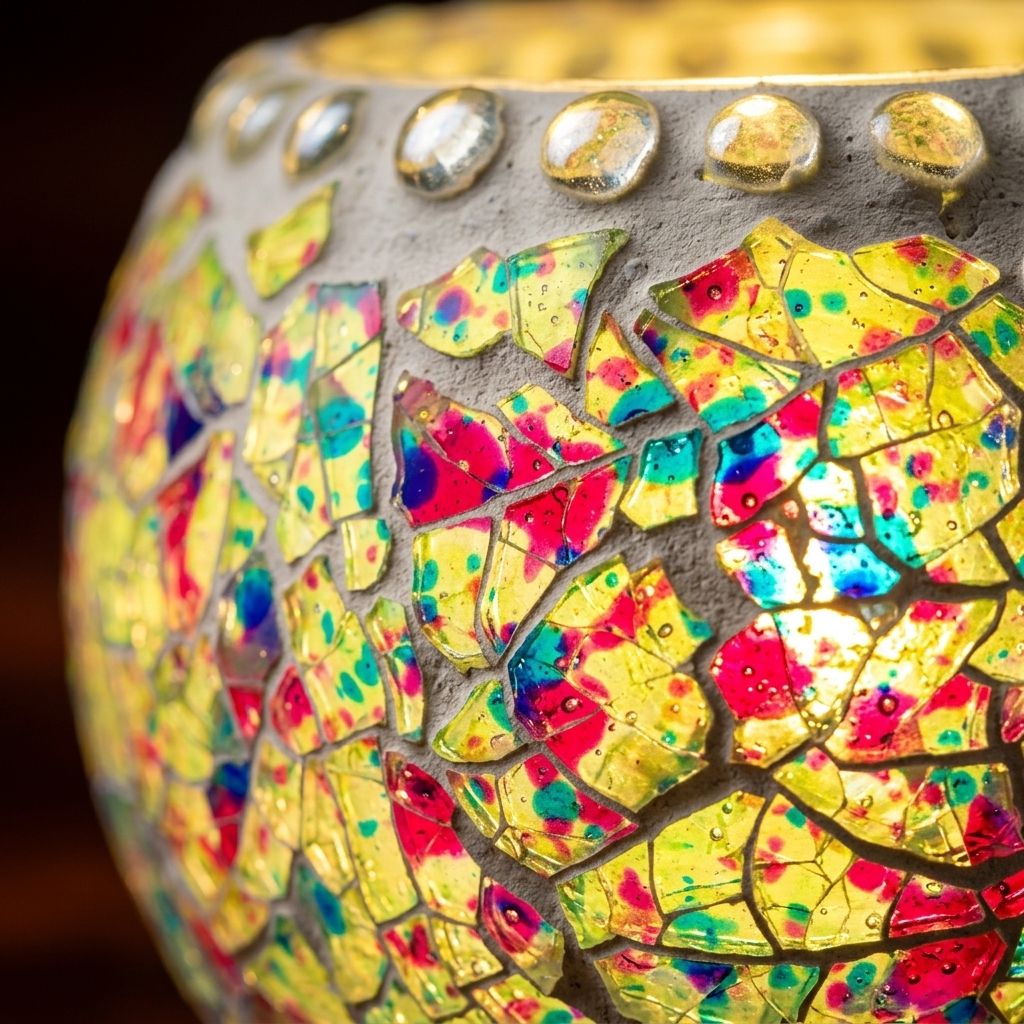 Multicolor Mosaic Glass Tea Light Lamp | Handmade Glass Candle Holder for Home Decor - Image 4