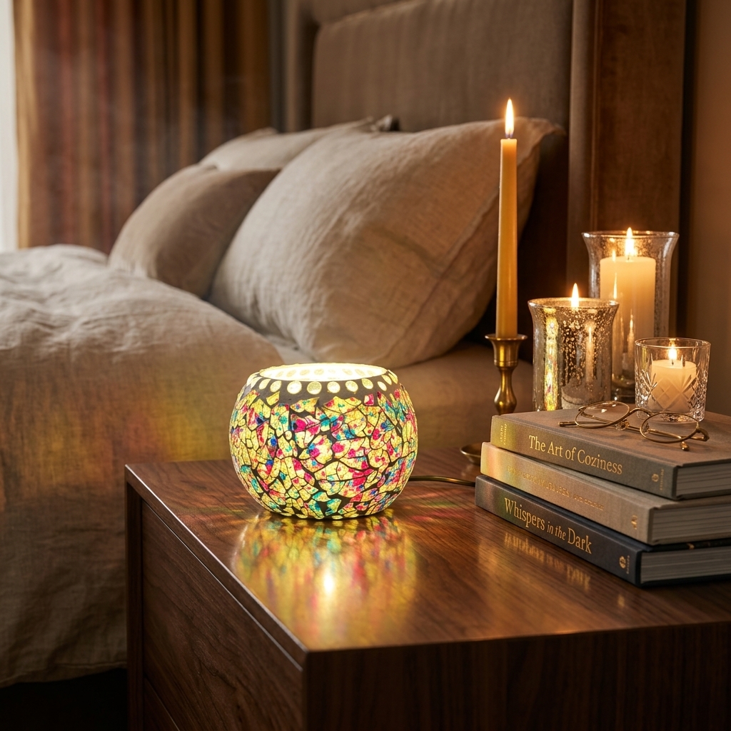 Multicolor Mosaic Glass Tea Light Lamp | Handmade Glass Candle Holder for Home Decor - Image 3
