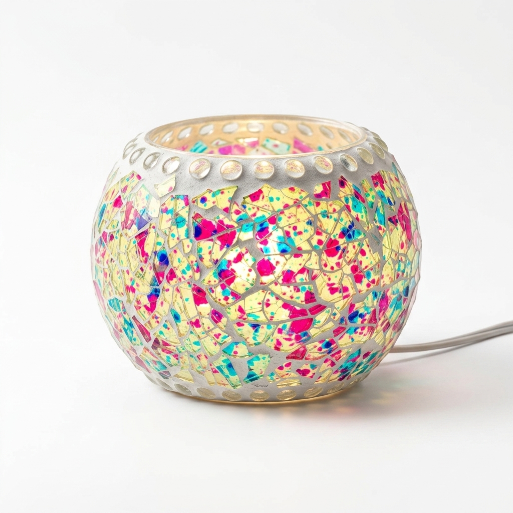 Multicolor Mosaic Glass Tea Light Lamp | Handmade Glass Candle Holder for Home Decor - Image 2