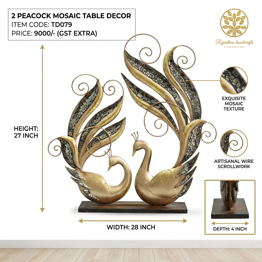2 Peacock Mosaic Table Decor - Image 2